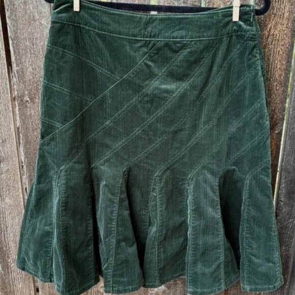 Anthropologie Fei Corduroy Flare Ruffle Skirt Sz 8 in Green - Picture 3 of 8